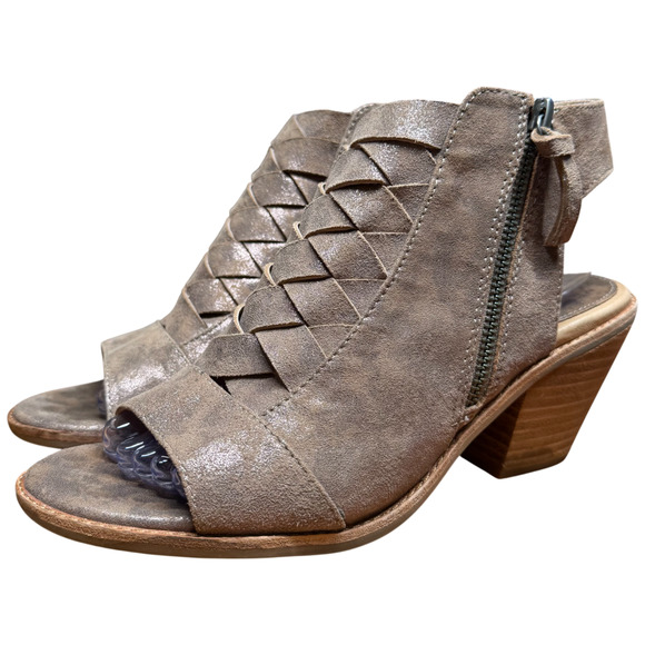 SOFFT McKenna Women's 9M Peep Toe Heeled Sandals Smoked Suede Metallic Shoes - Picture 3 of 16